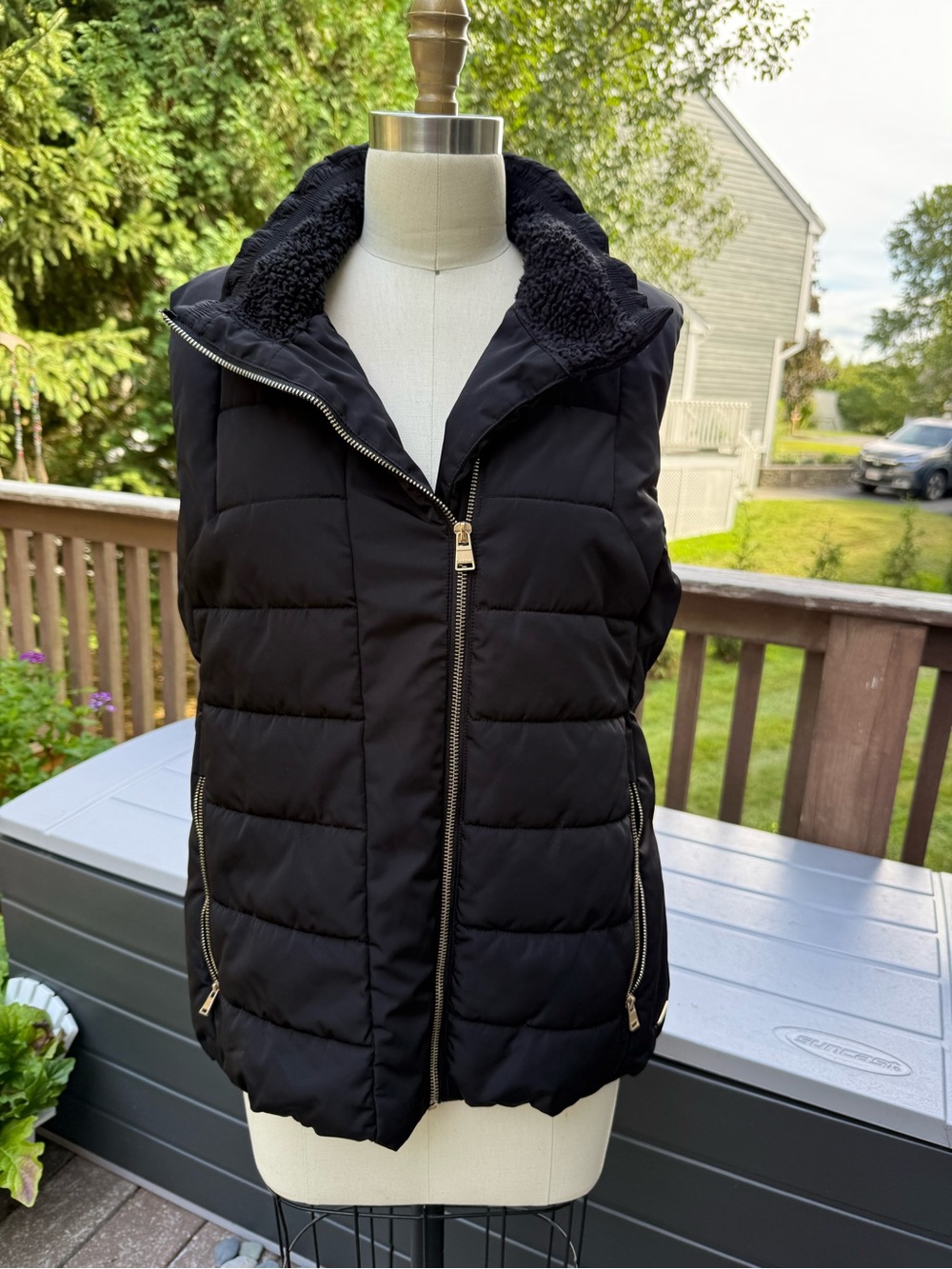 Calvin Klein Black Quilted Puffer Vest with Sherpa Collar